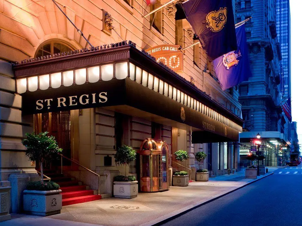 St. Regis New York elegant entrance at night with red carpet